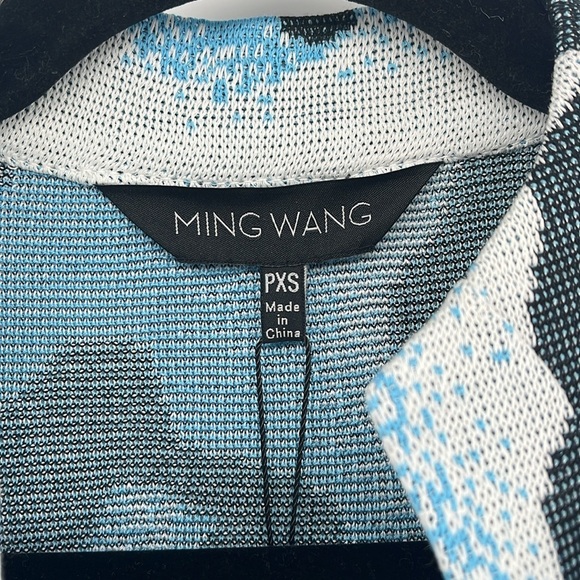 NEW MING WANG Blue and Black Abstract Knit Blazer Tailored Fit Size Petite XS - Picture 5 of 14